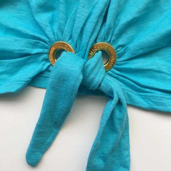 Turquoise top Michael Kors knit top short sleeve relaxed fit round neck - Picture 9 of 9